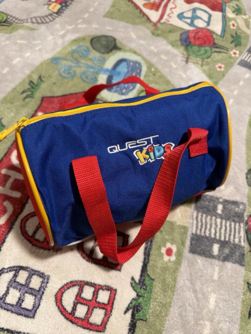 Vintage Quest Kids Mini Duffel Bag Blue Red Kids Gym Bag 90s 2000s